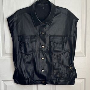 DREW Black Faux Leather Jacket Size Small Open sides vest poncho moto style